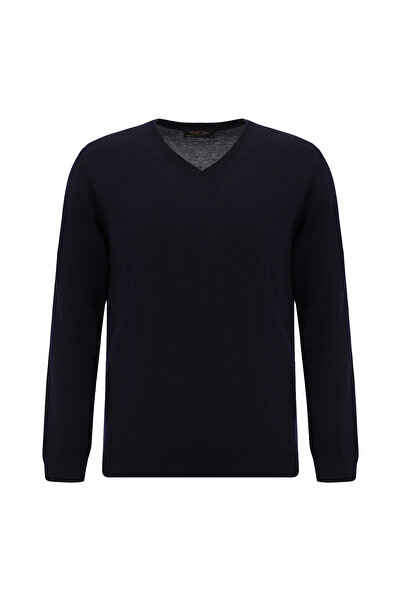 Abdullah Kiğılı V-Neck Regular Fit Embroidered Wool Knitwear Sweater