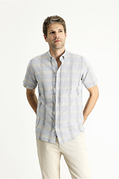 Kiğılı Short Sleeve Regular Fit Plaid Sports Cotton Button Collar Shirt