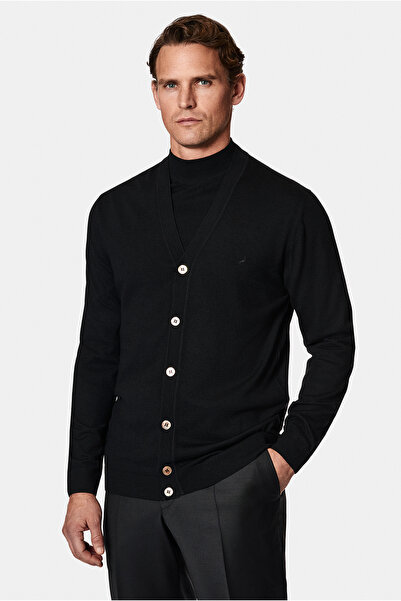 Abdullah Kiğılı V-Neck Buttoned Embroidered Wool Knitwear Cardigan