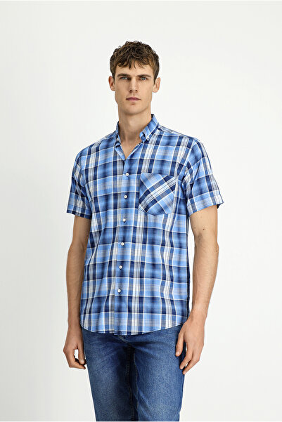 Kiğılı Short Sleeve Regular Fit Plaid Sport Button Collar Cotton Pocketed Shirt