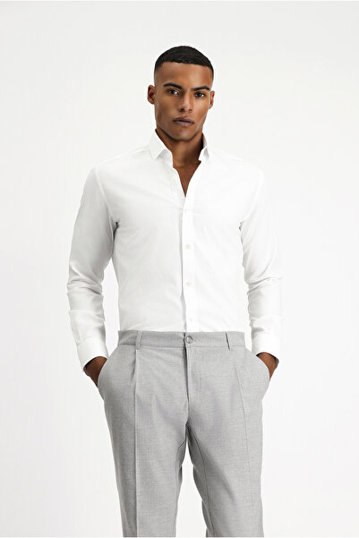 Kiğılı Uzun Kol Slim Fit Dar Kesim Non Iron Desenli Klasik Pamuk Gömlek