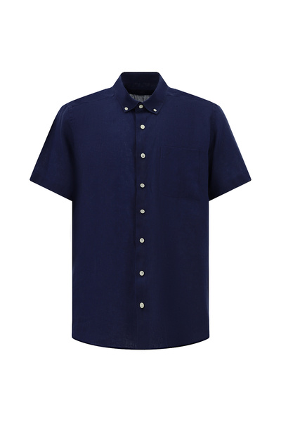 Abdullah Kiğılı Short Sleeve Regular Fit Button Collar Linen Shirt
