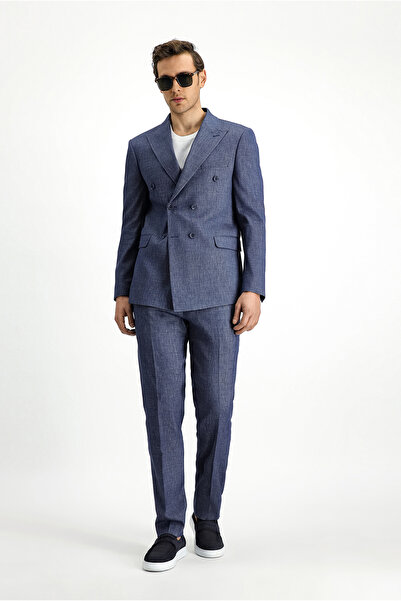 Kiğılı 7 Drop Slim Fit Linen Blend Pointed Collar Double Breasted Suit