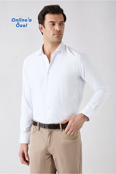 Kiğılı Uzun Kol Slim Fit İtalyan Yaka Oxford 4 Mevsim Pamuklu Kolay Ütülenebi...