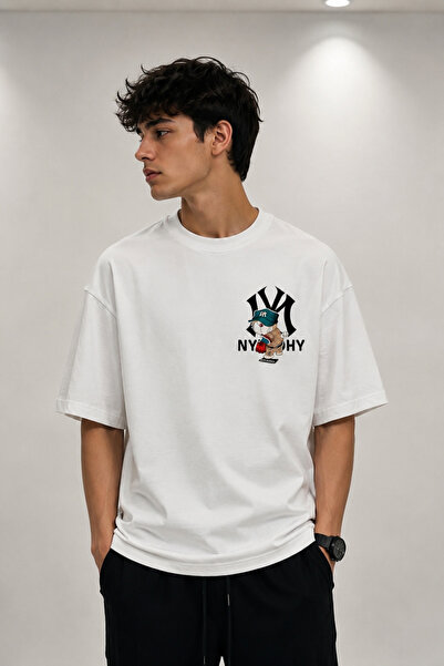 ZAVIXO Oversize Ny New York Printed T-Shirt – Baseball Character Large Back P...