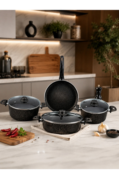 Trendlon Granit 7 Parça Chef Tava Tencere Seti