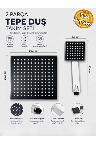 CMC Tools CMC006 Tek Fonksiyonlu Siyah Kare Duş Başlığı Kare Başlık Ve Duş Ba...