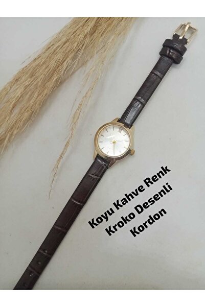 Ricardo Minimal Yuvarlak Tasarım, Koyu Kahve Renk Kordon , Beyaz Renk Kadran ...