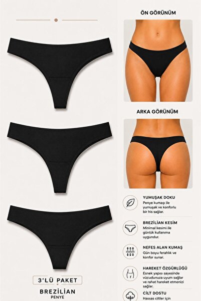 Ka Art Gallery 3-Pack Brazilian. Premium Cotton Basic Normal Waist Panties. B...
