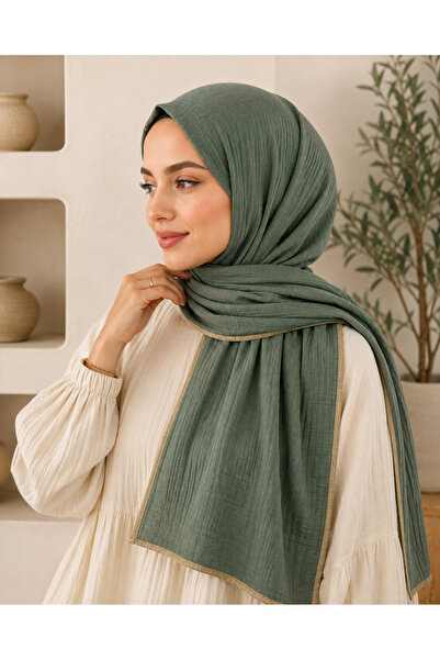 mim eşarp Enba Piped Aqua Solid Color Shawl 85X190Cm - Khaki