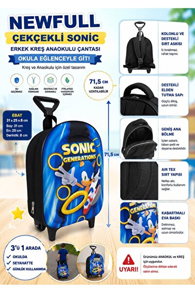 Çekçekli Sonic Erkek Anaokul Sırt Çantası