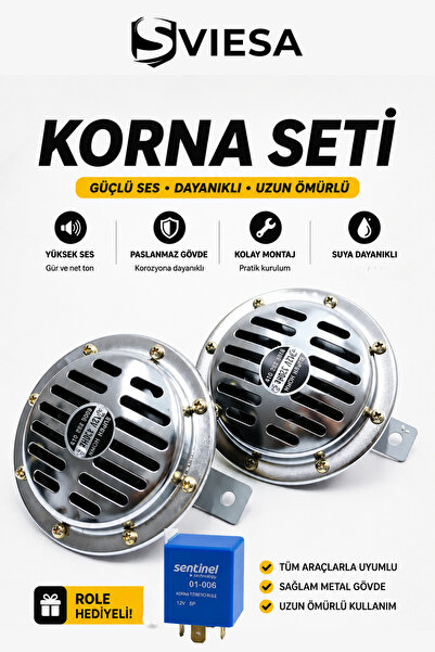 Sviesa Korna Süper Ton 12 V.nikelajlı Korna 2 Adet Yüksek Ses Nikel