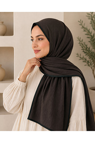 mim eşarp Enba Piped Aqua Solid Color Shawl 85X190Cm - Dark Brown