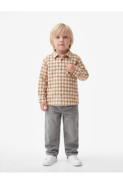 Koton Long Sleeve Cotton Plaid Shirt with Pocket Detail