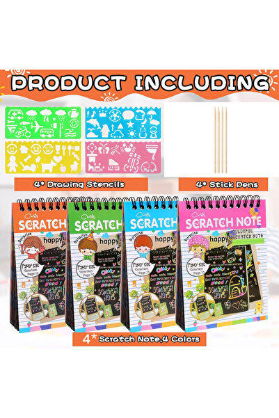 choice2 4notes 4 rulers 4pen 1-8 Pack Rainbow Scratch Art Notebooks Magic Scr...