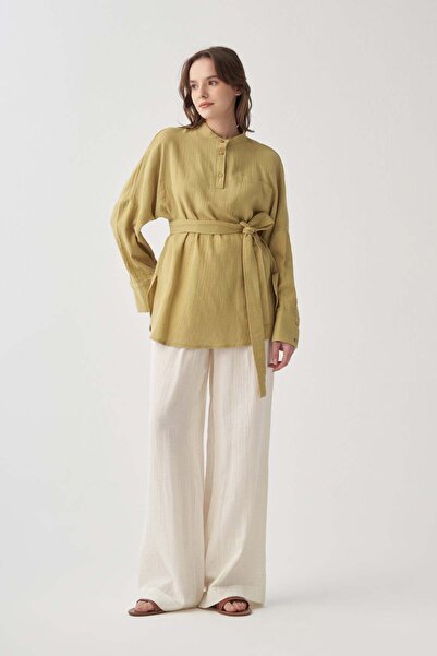 ALLDAY Soft Green-Belted Muslin Shirt