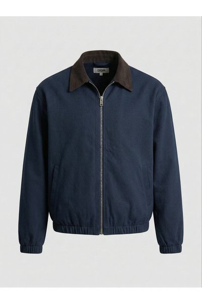 maroni Men's Gabardine Jacket with Oversize Collar, Elastic Sleeves and Waist, Comfortable Fit, Easy to Match.