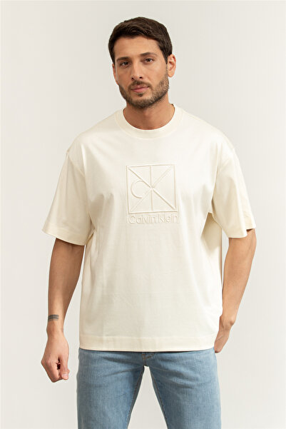 Calvin Klein Ss Rlxd Premium inte Erkek Bisiklet Yaka T-Shirt Beyaz