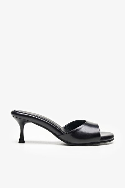 Louis Cardy Diella Μαύρες Δερμάτινες Γυναικείες Παντόφλες με Τακούνι