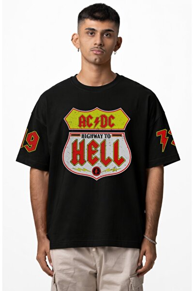 Fuddy Moda Unisex Ac-Dc Highway to Hell 1973 Sleeve Print T-Shirt, Oversized ...
