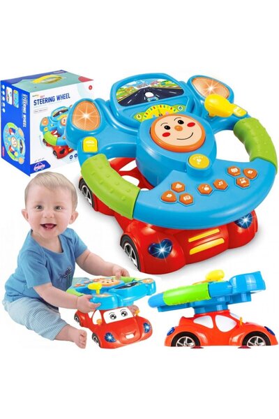 MalPlay Volan auto interactiv pentru copii Malplay, rotativ 360 grade, cu lum...