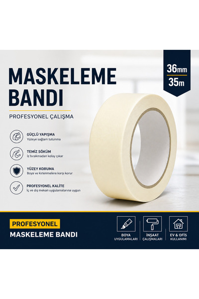 Bant Maskeleme Bandı 36mm x 35m Profesyonel Boya Bandı 36x35