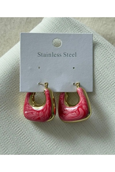 Haziran Accessory, Steel Colorful Stone Acrylic Bag Earrings