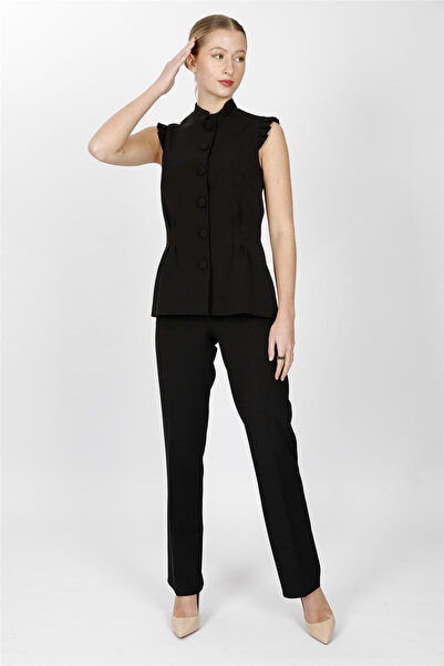 ÖNDER ÖZSOY Haki̇m Collar Pleated Vest Suit 1537505-Black - 1537505