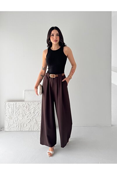 dignus Trend plisirani pojas, detaljne široke nogavice, pantalone visokog struka