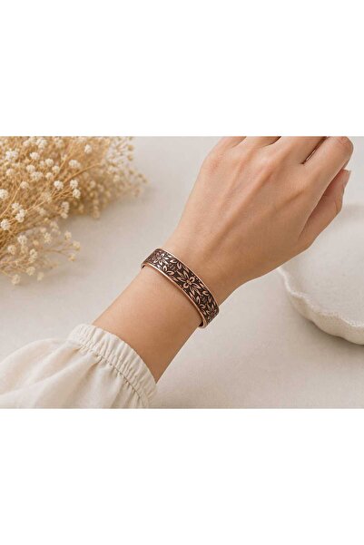 FTY Handmade Pure Copper Bracelet - Floral Patterned Spring-Inspired Stylish ...