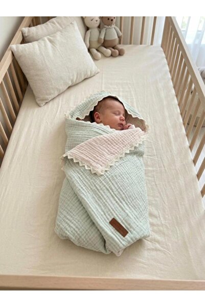 TaraAura Muslin 6 Layer Baby Blanket Colorful Beige-Light Green