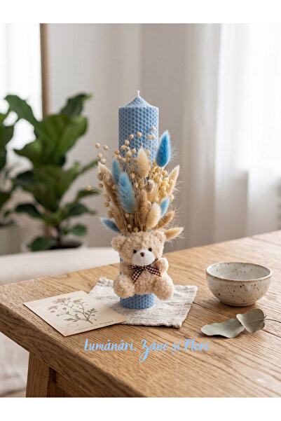 OEM Κερί βάπτισης για αγοράκι από φυσικό κερί μέλισσας με αρκουδάκι και αποξη...