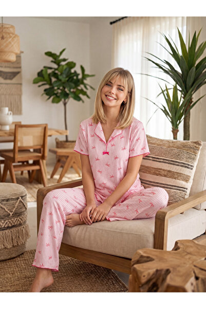 MİSSLALE Σετ γυναικείες πιτζάμες με σχέδια και κοντά μανίκια