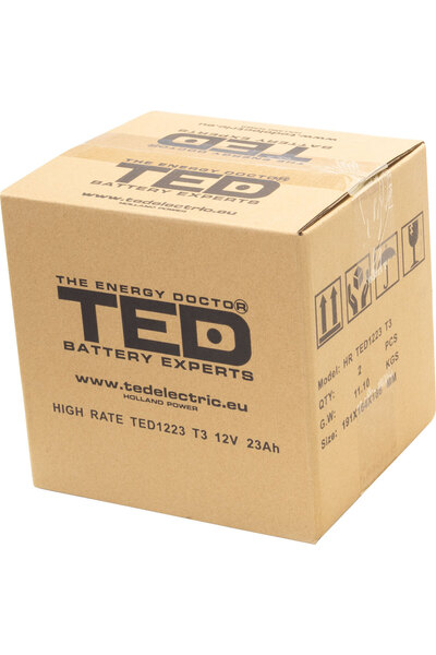 TED Electric Acumulator Staționar Etans AGM VRLA 12V 23A F3 T3 De Curent Ridicat, Dimensiuni 181mm x 76.5mm x h167mm