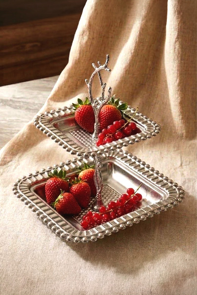 Kitchen Life Tavă de servire premium din oțel inoxidabil argintiu cu suport c...
