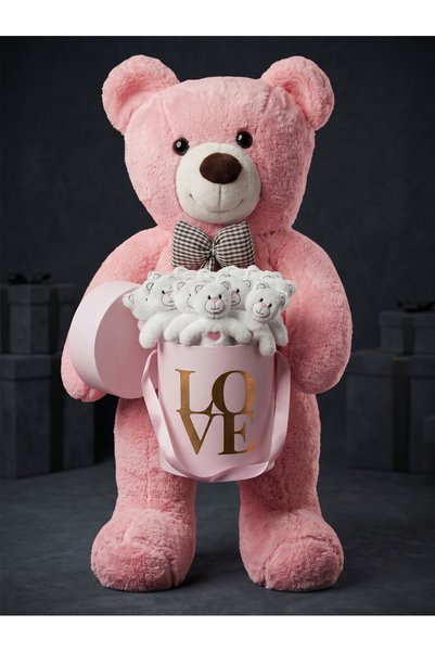 lenostra 90cm Large Pink Plush Bear 15-Piece Mini Teddy Bear Pink Love Box Valentine's Day Birthday Mother's Day Concept Gift Set