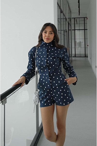 Helen Goods New Season Women's Viral Zra High Collar Polka Dot Jacket Shorts Set