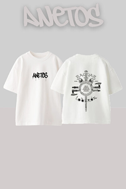 Anetos Βαμβακερό λευκό μπλουζάκι με σχέδιο Viking Art Design στην πλάτη