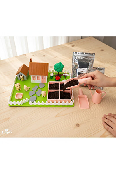 KUTPİA Mini Bahçe Çocuk Oyun ve Eğitim Seti (25x19cm) - Sevimli Köpekler (Pembe)