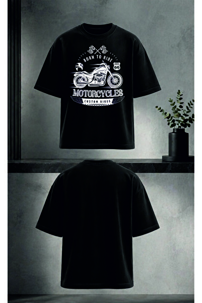 Unisex Born To Ride Motorcycles Baskılı T-shirt