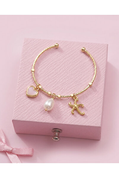Gleemy accesories Altın Renk Kalp & İnci & Deniz Yıldızı Charm Detaylı Zarif ...