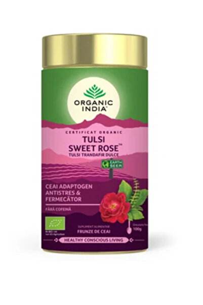 Organic India Tulsi Sweet Rose 100 g – Organik Gül Aromalı Tulsi Çayı (Kafein...