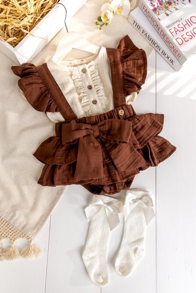 Babymod Muslin 100% Cotton 3-Piece Girls' Shirt Baby Salopet Dress