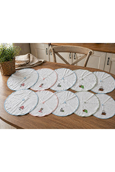 Vivesta Home Σετ 10 Στρογγυλών Πετσετών Κουζίνας 50 εκ. – Κεντημένες, Βαμβακε...