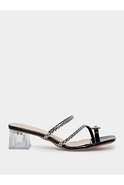 Take Two By Styli Black Embellished Block Heel Sandals