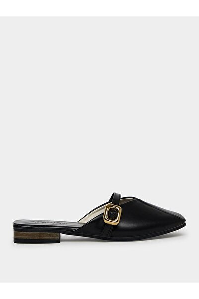 Take Two By Styli Black Buckle Flat Sandals