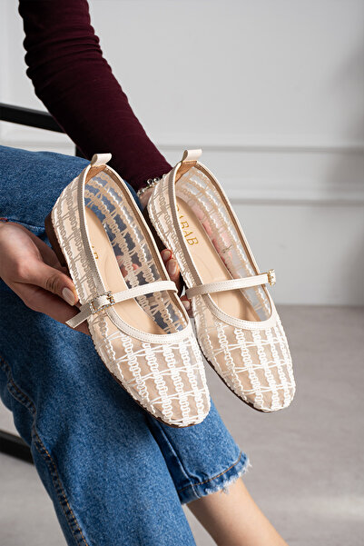 dabab shoes RIVENA Γυναικεία ημιμακριά παπούτσια Mary Jane από εκρού τούλι με...