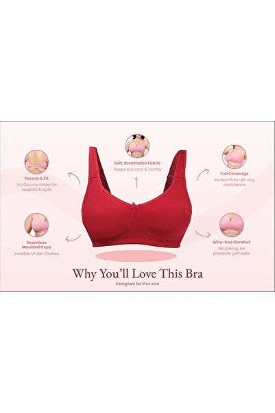 RAJNI Women's Bra C Cup Soft PolyCotton Non-Padded Anti-Sag Seamless Double Layered Molded Cups Lift-up Wire-free Plus Size