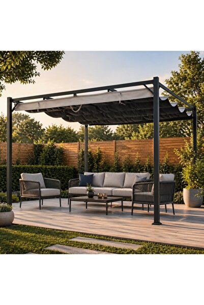 SERSIMO Pergola de grădină cu acoperiș retractabil, din oțel și poliester, 30...
