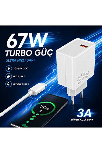 SMAYLİNG 67W Hızlı Şarj Adaptörü USB Çıkışlı Kablo Dahil Type-C Uyumlu Hızlı Şarj Cihazı Güvenli Şarj Başlığı